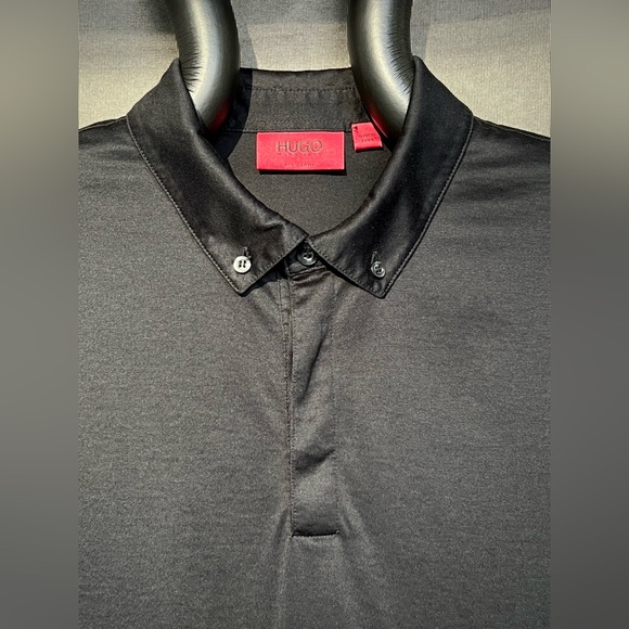 Hugo Boss Sz L Red Label short sleeve silky black polo shirt NWOT button collar - Picture 5 of 10
